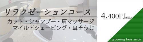 リラクゼーションコース　カット、シャンプー、肩マッサージ、マイルドシェービング、耳そうじ　4200円