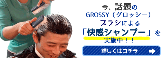 今、話題の「GROSSY（グロッシー）ブラシ」による「快感シャンプー」を実施
中！！
